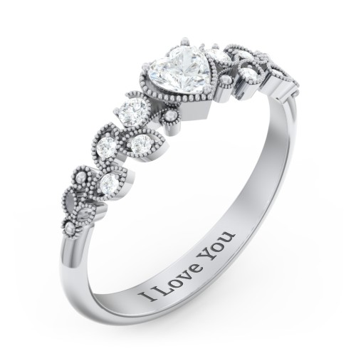 Heart Cut Gemstone Ring with Milgrain and Leaf Detailing