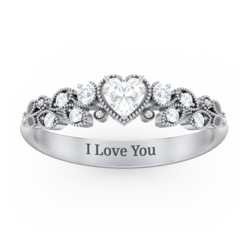 Heart Cut Gemstone Ring with Milgrain and Leaf Detailing