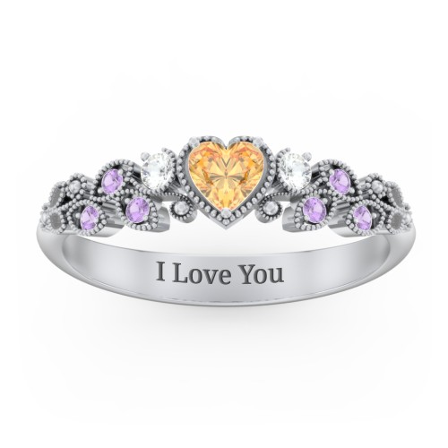 Heart Cut Gemstone Ring with Milgrain and Leaf Detailing