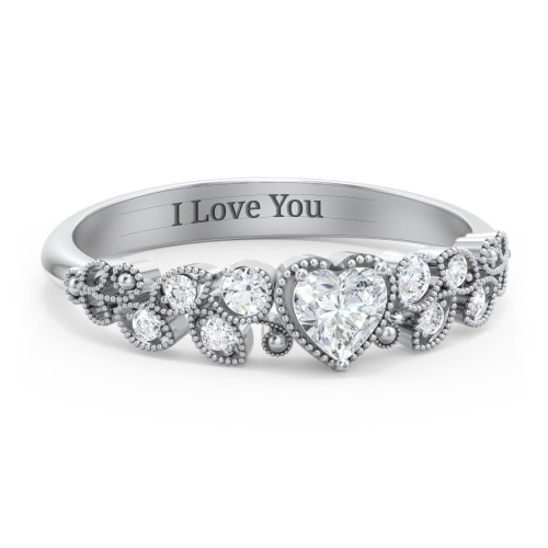 Heart Cut Gemstone Ring with Milgrain and Leaf Detailing