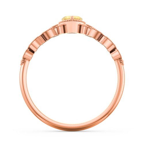 Heart Cut Gemstone Ring with Milgrain and Leaf Detailing – 10K Rose Gold with Citrine, Cubic Zirconia, and Amethyst Premium Zirconia