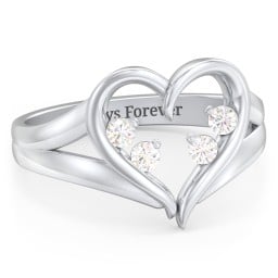 Engravable Split Shank Heart Ring with Gemstones