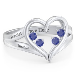 Engravable Split Shank Heart Ring with Gemstones