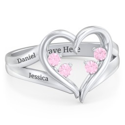 Engravable Split Shank Heart Ring with Gemstones