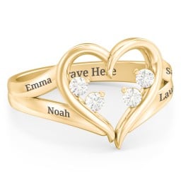Engravable Split Shank Heart Ring with Gemstones