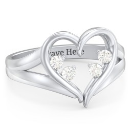 Engravable Split Shank Heart Ring with Gemstones