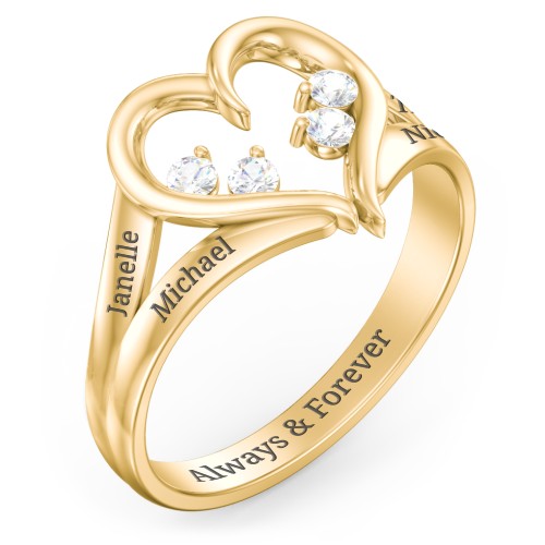 Engravable Split Shank Heart Ring with Gemstones