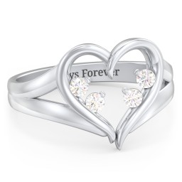Engravable Split Shank Heart Ring with Gemstones in 925 Sterling Silver with Diamond