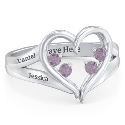 Engravable Split Shank Heart Ring with Gemstones in 925 Sterling Silver with Alexandrite
