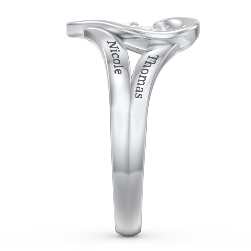 Engravable Split Shank Heart Ring with Gemstones – Sterling Silver with Cubic Zirconia