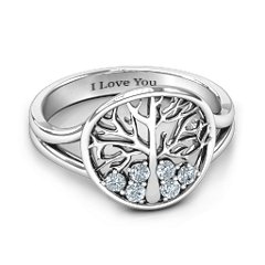Always Around Love 6 Stone Family Tree Ring – Sterling Silver with Cubic Zirconia