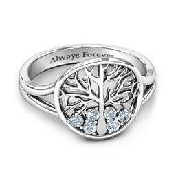 Always Around Love 6 Stone Family Tree Ring in 925 Sterling Silver with Diamond