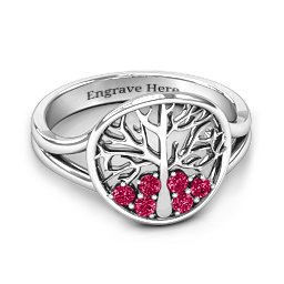 Always Around Love 6 Stone Family Tree Ring in 925 Sterling Silver with Ruby