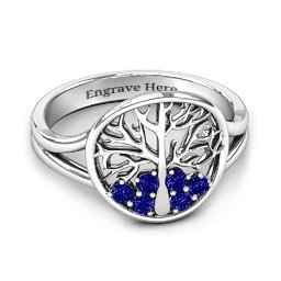 Always Around Love 6 Stone Family Tree Ring in 925 Sterling Silver with Blue Sapphire