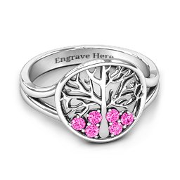 Always Around Love 6 Stone Family Tree Ring in 925 Sterling Silver with Pink Tourmaline