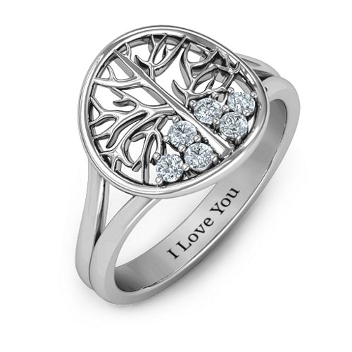 Always Around Love 6 Stone Family Tree Ring – Sterling Silver with Cubic Zirconia
