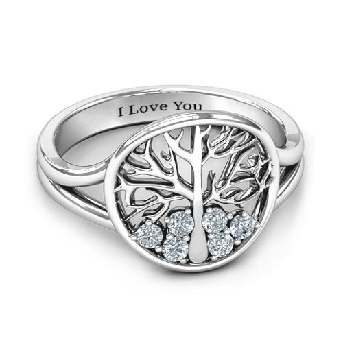 Always Around Love 6 Stone Family Tree Ring – Sterling Silver with Cubic Zirconia
