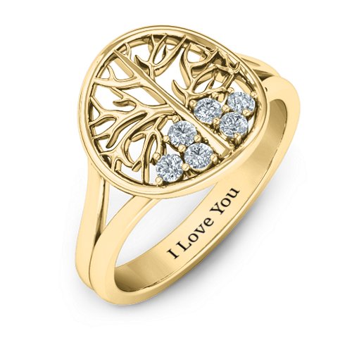 Always Around Love 6 Stone Family Tree Ring – 10K Yellow Gold with Cubic Zirconia