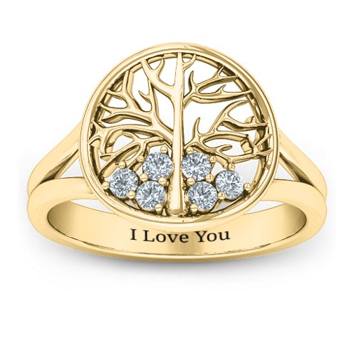 Always Around Love 6 Stone Family Tree Ring – 10K Yellow Gold with Cubic Zirconia