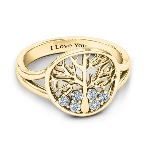 Always Around Love 6 Stone Family Tree Ring – 10K Yellow Gold with Cubic Zirconia