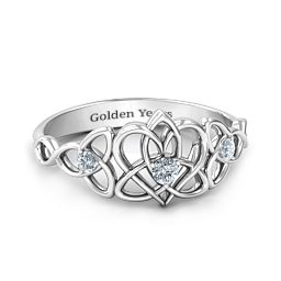 Triple Trinity Celtic Heart Ring in 925 Sterling Silver with Cubic Zirconia