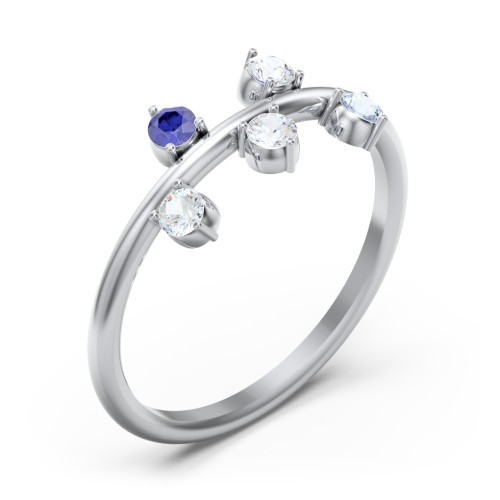 Stacking Ring with 1-5 Stones – Sterling Silver with Cubic Zirconia, Blue Sapphire, and Aquamarine