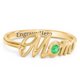 All About Mom Birthstone Ring in 10K Solid Yellow Gold with Emerald