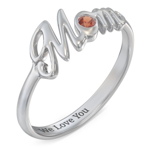 All About Mom Birthstone Ring – Sterling Silver with Garnet