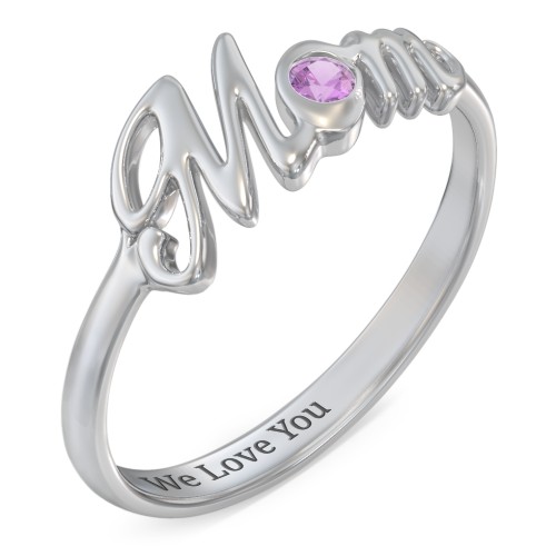 All About Mom Birthstone Ring – Sterling Silver with Amethyst