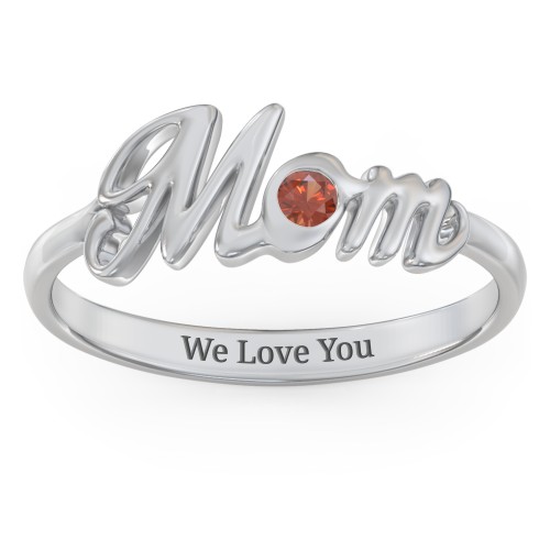 All About Mom Birthstone Ring – Sterling Silver with Garnet