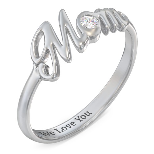 All About Mom Birthstone Ring – Sterling Silver with Diamond
