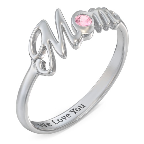 All About Mom Birthstone Ring – Sterling Silver with Pink Tourmaline