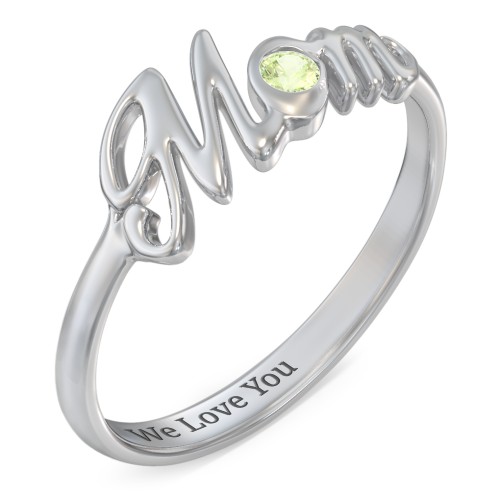 All About Mom Birthstone Ring – Sterling Silver with Peridot