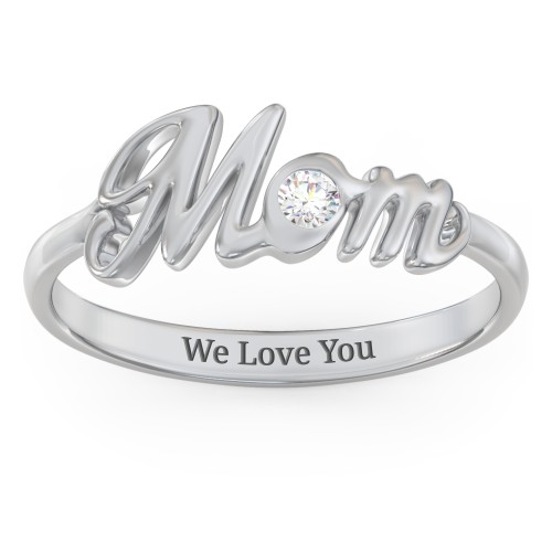 All About Mom Birthstone Ring – Sterling Silver with Diamond