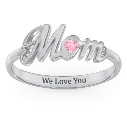 All About Mom Birthstone Ring – Sterling Silver with Pink Tourmaline