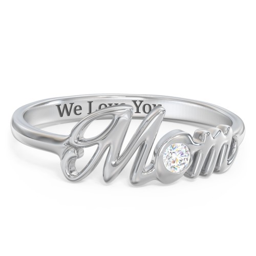 All About Mom Birthstone Ring – Sterling Silver with Diamond