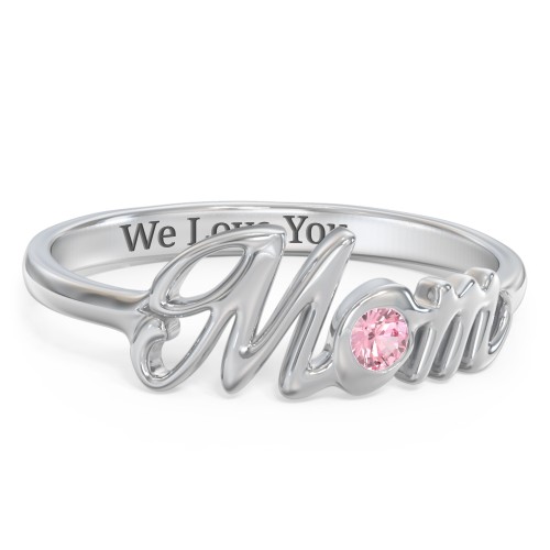 All About Mom Birthstone Ring – Sterling Silver with Pink Tourmaline
