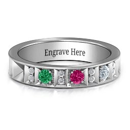 Contemporary Elegance Birthstone Band in 925 Sterling Silver with Emerald, Ruby, Cubic Zirconia, and Amethyst Premium Zirconia