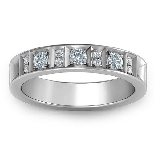 Contemporary Elegance Birthstone Band – Sterling Silver with Cubic Zirconia and White Premium Zirconia