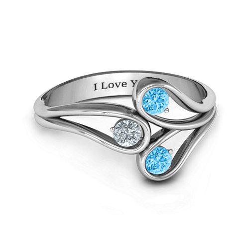Eternal Elegance Three-Stone Ring – Sterling Silver with Blue Topaz and Cubic Zirconia