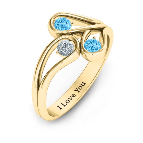 Eternal Elegance Three-Stone Ring – 10K Yellow Gold with Blue Topaz and Cubic Zirconia