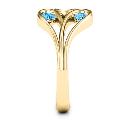Eternal Elegance Three-Stone Ring – 10K Yellow Gold with Blue Topaz and Cubic Zirconia