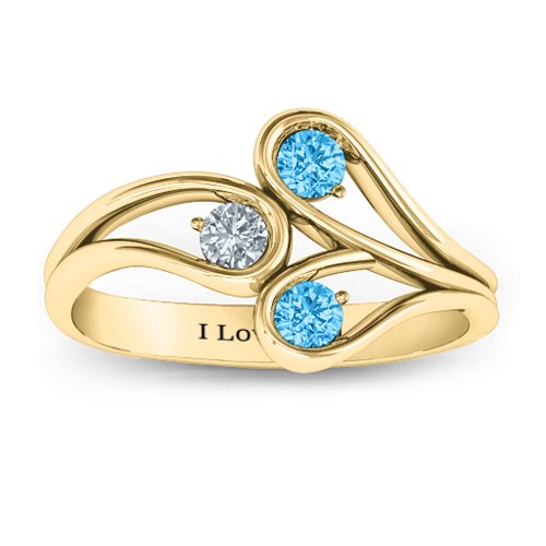 Eternal Elegance Three-Stone Ring – 10K Yellow Gold with Blue Topaz and Cubic Zirconia