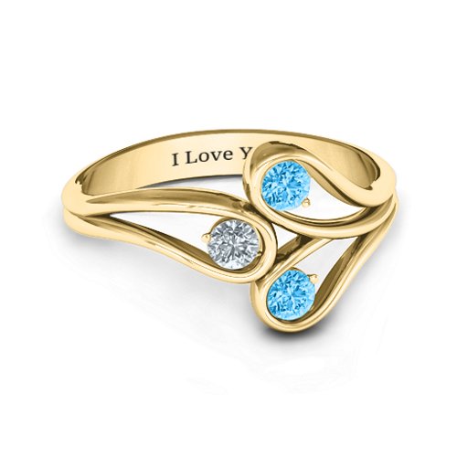 Eternal Elegance Three-Stone Ring – 10K Yellow Gold with Blue Topaz and Cubic Zirconia