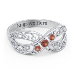 3 Stone Filigree Infinity Ring in 925 Sterling Silver