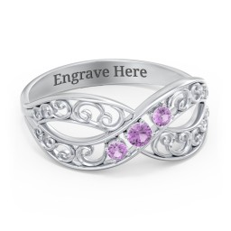 3 Stone Filigree Infinity Ring in 925 Sterling Silver with Amethyst