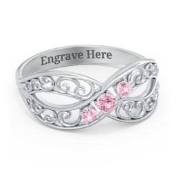 3 Stone Filigree Infinity Ring in 925 Sterling Silver with Pink Tourmaline