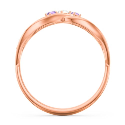 3 Stone Filigree Infinity Ring – 10K Rose Gold with Cubic Zirconia and Amethyst
