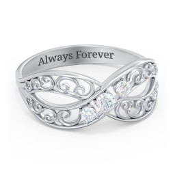 3 Stone Filigree Infinity Ring in 925 Sterling Silver with Diamond