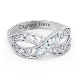 3 Stone Filigree Infinity Ring in 925 Sterling Silver with Aquamarine